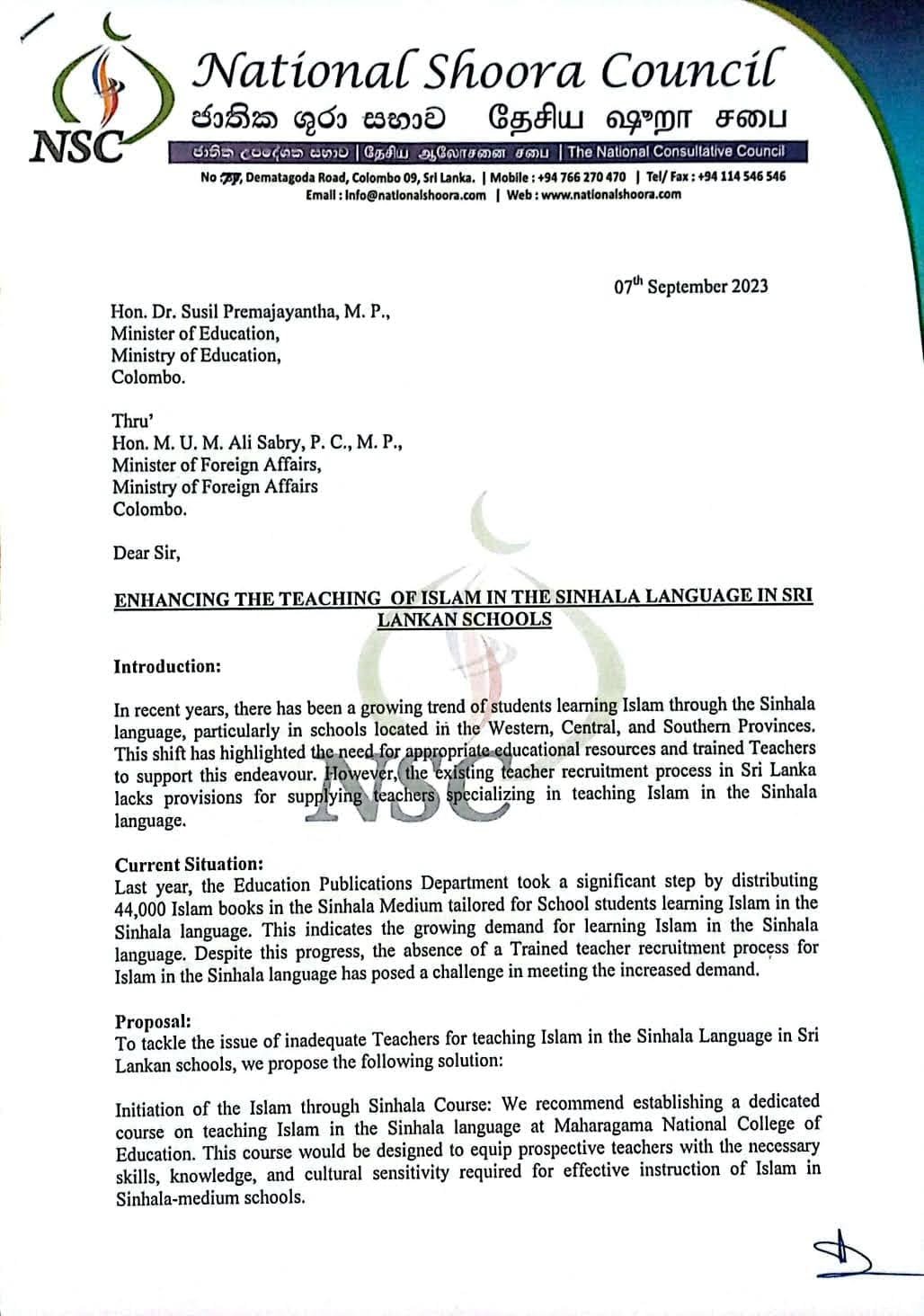 NSC Letter to the Education minister 3